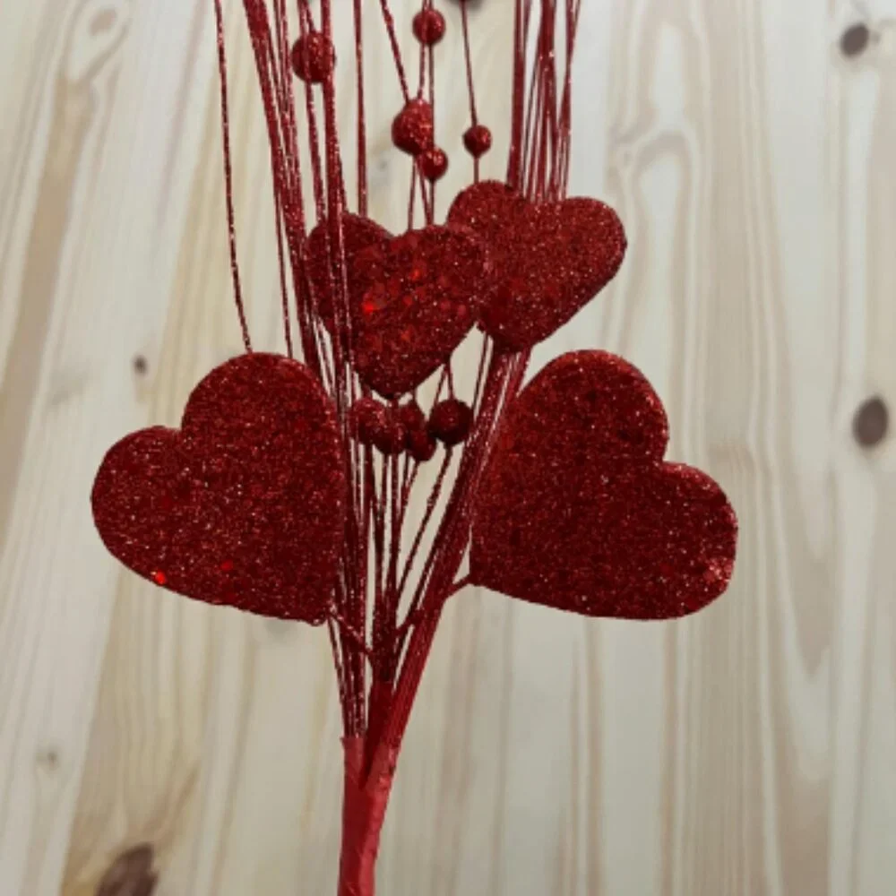 Red Glitter Heart Spray Valentine's Mother's Day Stem Craft Supplies Pick